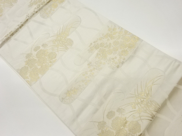 リサイクル　ヱ霞に秋草模様織出し袋帯